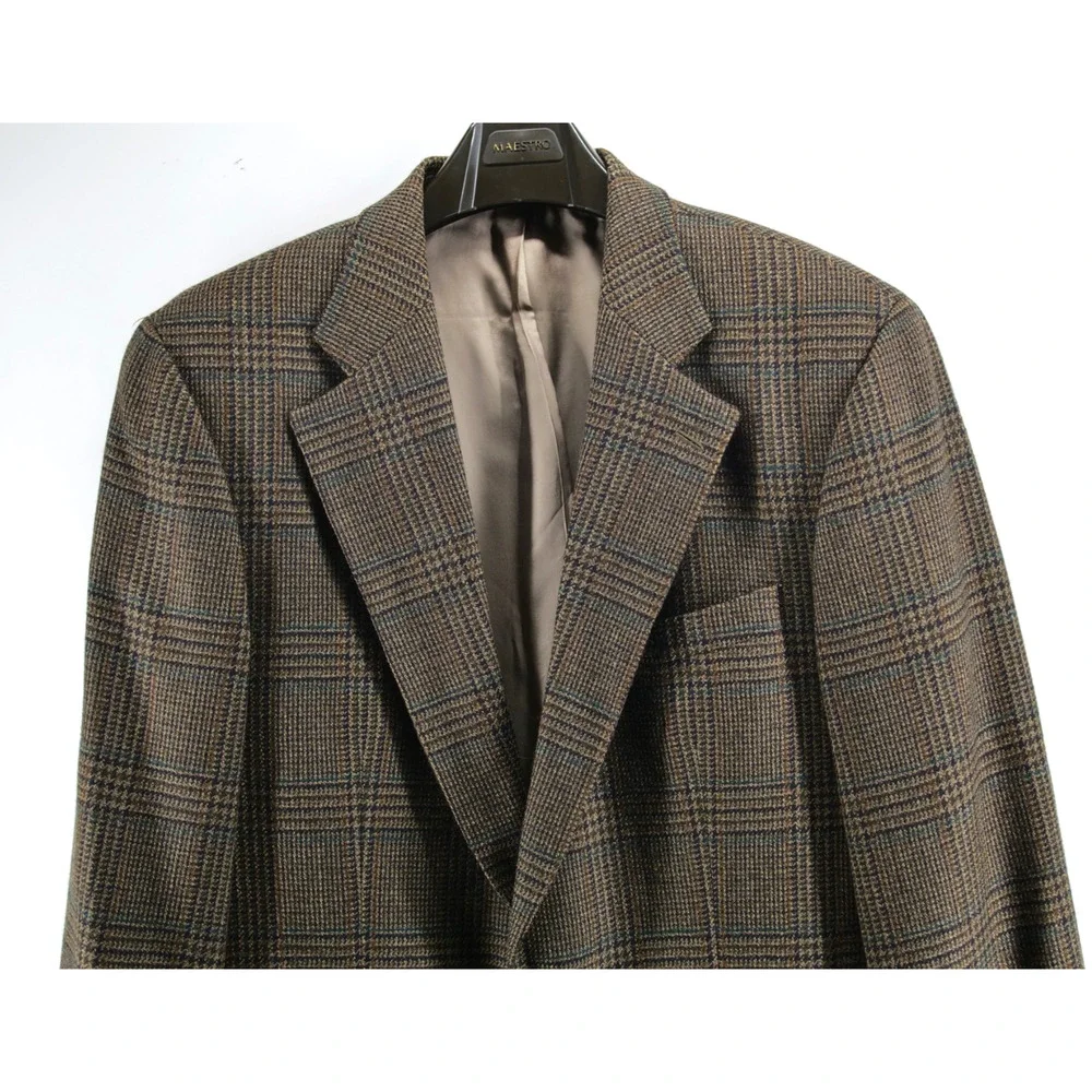 Chaps Ralph Lauren Mens Wool Blazer Brown 42R Sport Coat Plaid Vintage